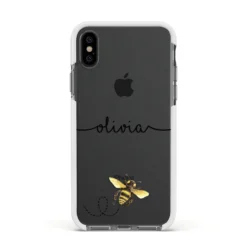 Watercolour Bee With Name IPhone Case -CaseCraze Store Watercolour Bee with Name Apple iPhone Xs Impact Case White Edge on Black Phone