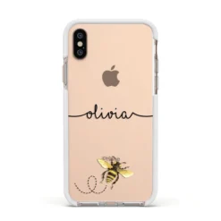 Watercolour Bee With Name IPhone Case -CaseCraze Store Watercolour Bee with Name Apple iPhone Xs Impact Case White Edge on Gold Phone