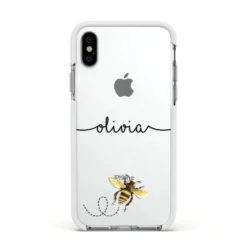 Watercolour Bee With Name IPhone Case -CaseCraze Store Watercolour Bee with Name Apple iPhone Xs Impact Case White Edge on Silver Phone