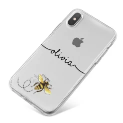 Watercolour Bee With Name IPhone Case -CaseCraze Store Watercolour Bee with Name iPhone X Bumper Case on Silver iPhone