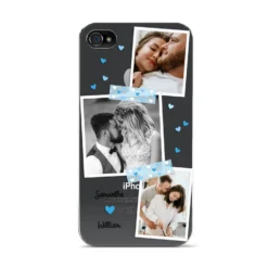 Wedding Snaps Collage With Blue Hearts And Name IPhone Case -CaseCraze Store Wedding Snaps Collage with Blue Hearts and Name Apple iPhone 4s Case