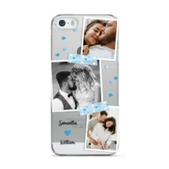 Wedding Snaps Collage With Blue Hearts And Name IPhone Case -CaseCraze Store Wedding Snaps Collage with Blue Hearts and Name Apple iPhone 5 Case