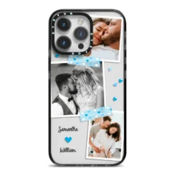 Wedding Snaps Collage With Blue Hearts And Name IPhone Case