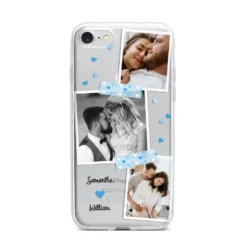 Wedding Snaps Collage With Blue Hearts And Name IPhone Case -CaseCraze Store Wedding Snaps Collage with Blue Hearts and Name iPhone 7 Bumper Case on Silver iPhone