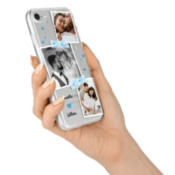 Wedding Snaps Collage With Blue Hearts And Name IPhone Case -CaseCraze Store Wedding Snaps Collage with Blue Hearts and Name iPhone 7 Bumper Case on Silver iPhone Alternative Image