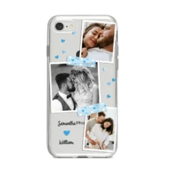 Wedding Snaps Collage With Blue Hearts And Name IPhone Case -CaseCraze Store Wedding Snaps Collage with Blue Hearts and Name iPhone 8 Bumper Case on Silver iPhone