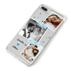 Wedding Snaps Collage With Blue Hearts And Name IPhone Case -CaseCraze Store Wedding Snaps Collage with Blue Hearts and Name iPhone 8 Plus Bumper Case on Silver iPhone Alternative Image