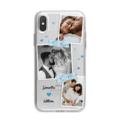 Wedding Snaps Collage With Blue Hearts And Name IPhone Case -CaseCraze Store Wedding Snaps Collage with Blue Hearts and Name iPhone X Bumper Case on Silver iPhone Alternative Image 1