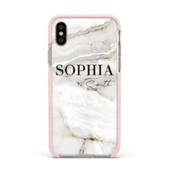 White And Gold Marble IPhone Case -CaseCraze Store White And Gold Marble Apple iPhone Xs Impact Case Pink Edge on Gold Phone