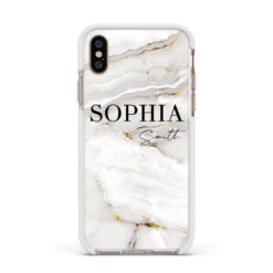 White And Gold Marble IPhone Case -CaseCraze Store White And Gold Marble Apple iPhone Xs Impact Case White Edge on Gold Phone