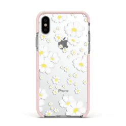 White Daisy Flower IPhone Case 38 White Daisy Flower IPhone Case -CaseCraze Store White Daisy Flower Apple iPhone Xs Impact Case Pink Edge on Silver Phone