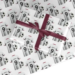 White Red Personalised Football Shirt Wrapping Paper