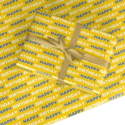 White Yellow And Blue Birthday Football Fan Wrapping Paper