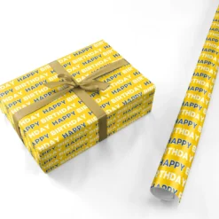 White Yellow And Blue Birthday Football Fan Wrapping Paper -CaseCraze Store White Yellow and Blue Birthday Football Fan Personalised Wrapping Paper