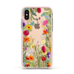 Wildflower IPhone Case -CaseCraze Store Wildflower Apple iPhone Xs Impact Case Pink Edge on Gold Phone