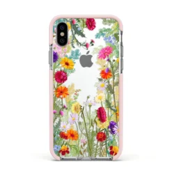 Wildflower IPhone Case -CaseCraze Store Wildflower Apple iPhone Xs Impact Case Pink Edge on Silver Phone