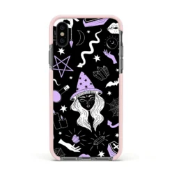 Witch IPhone Case -CaseCraze Store Witch Apple iPhone Xs Impact Case Pink Edge on Black Phone