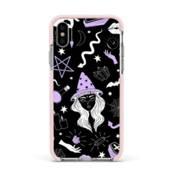 Witch IPhone Case -CaseCraze Store Witch Apple iPhone Xs Impact Case Pink Edge on Silver Phone