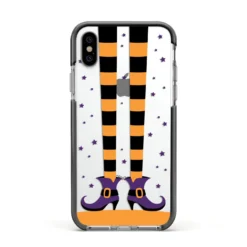 Witch Legs IPhone Case -CaseCraze Store Witch Legs Apple iPhone Xs Impact Case Black Edge on Silver Phone