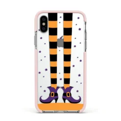 Witch Legs IPhone Case -CaseCraze Store Witch Legs Apple iPhone Xs Impact Case Pink Edge on Silver Phone