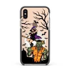 Witch Meets Zombie IPhone Case -CaseCraze Store Witch Meets Zombie Apple iPhone Xs Impact Case Black Edge on Gold Phone