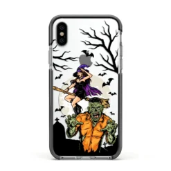 Witch Meets Zombie IPhone Case -CaseCraze Store Witch Meets Zombie Apple iPhone Xs Impact Case Black Edge on Silver Phone