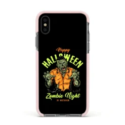 Zombie IPhone Case -CaseCraze Store Zombie Apple iPhone Xs Impact Case Pink Edge on Black Phone